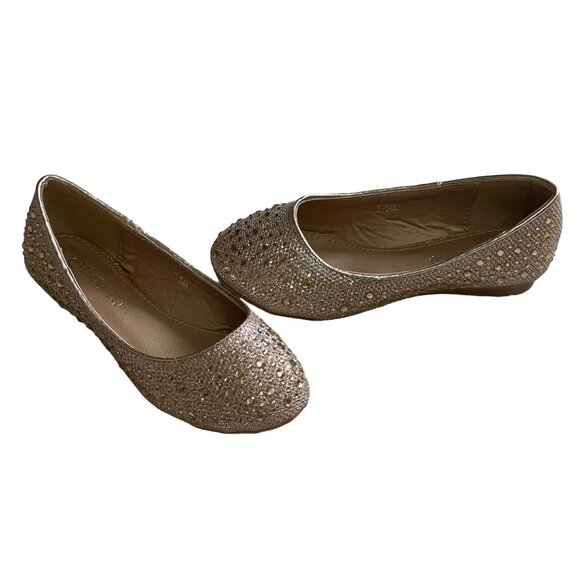 Lucky Top Other - Lucky Top Toddler Girl Gold Sparkle Rhinestone Glitter Ballet Flat Dress Shoe 9